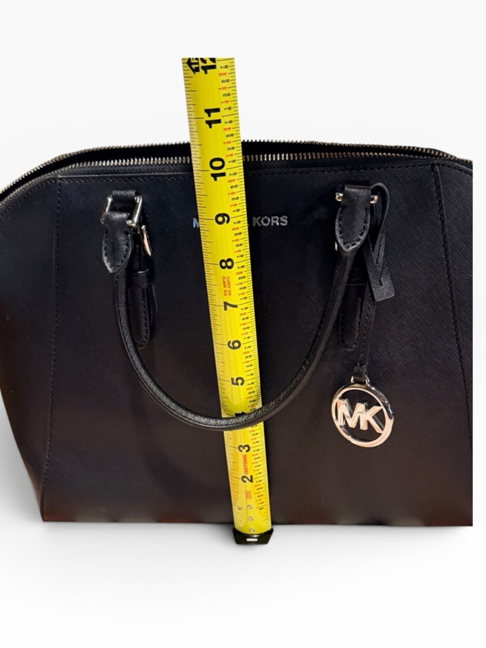 Michael Kors Black Large Saffiano Leather Satchel with MK Charm - Picture 15 of 16